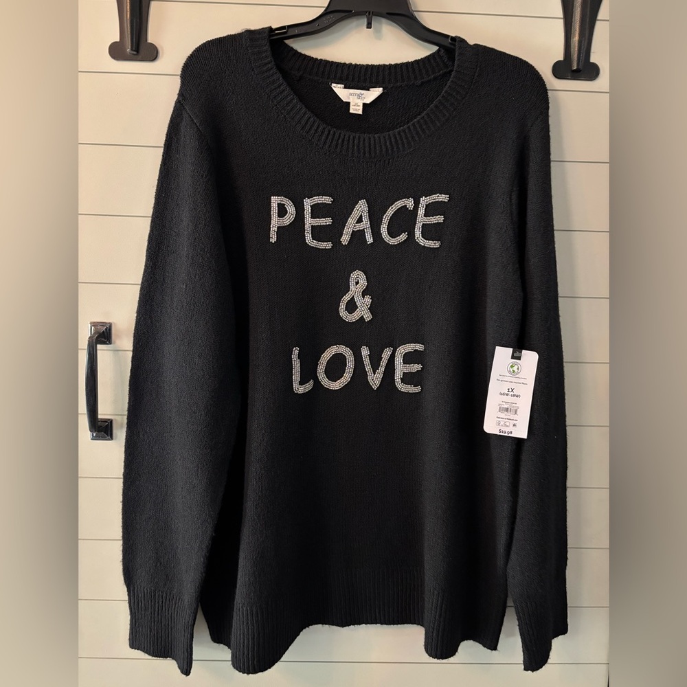 Peace & Love Beaded Sweater NWT